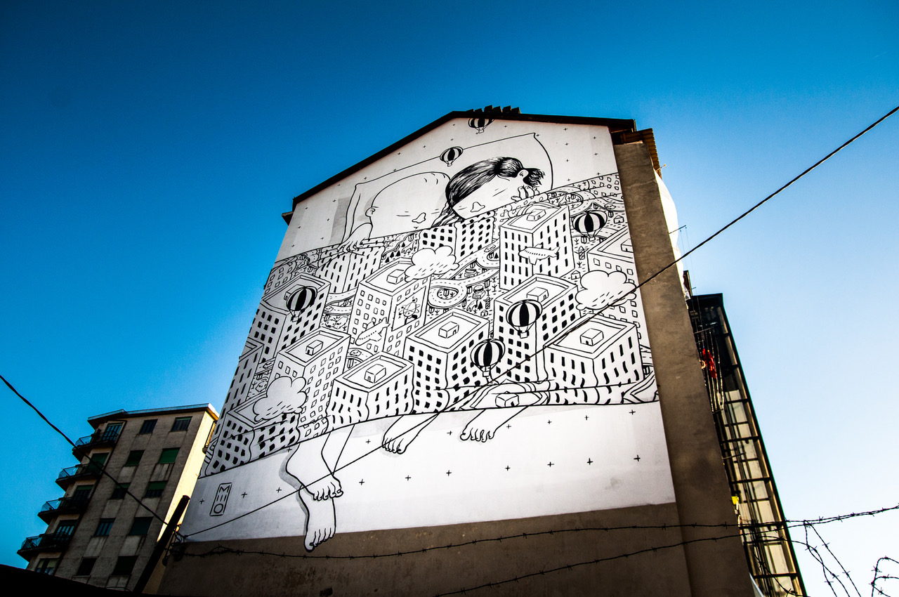 Il “pittore volante” torna a Torino per il restyling del gigantesco murale in Barriera di Milano