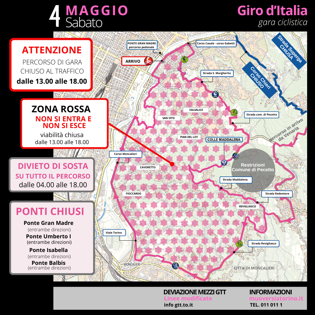 Giro d’Italia. Il 4 maggio previste modifiche viabili in collina e precollina