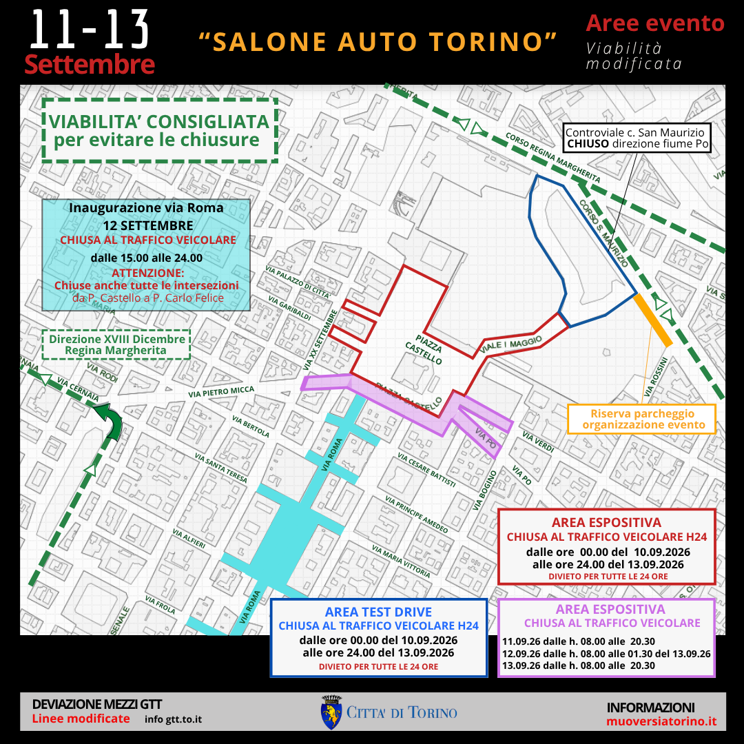 Salone Auto Torino. Previste modifiche alla viabilità da giovedì 10 a domenica 13 settembre